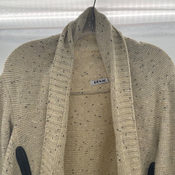 RENJO Womens Knit Cardigan Open Front Faux Leather Pockets Size Large - Picture 2 of 9